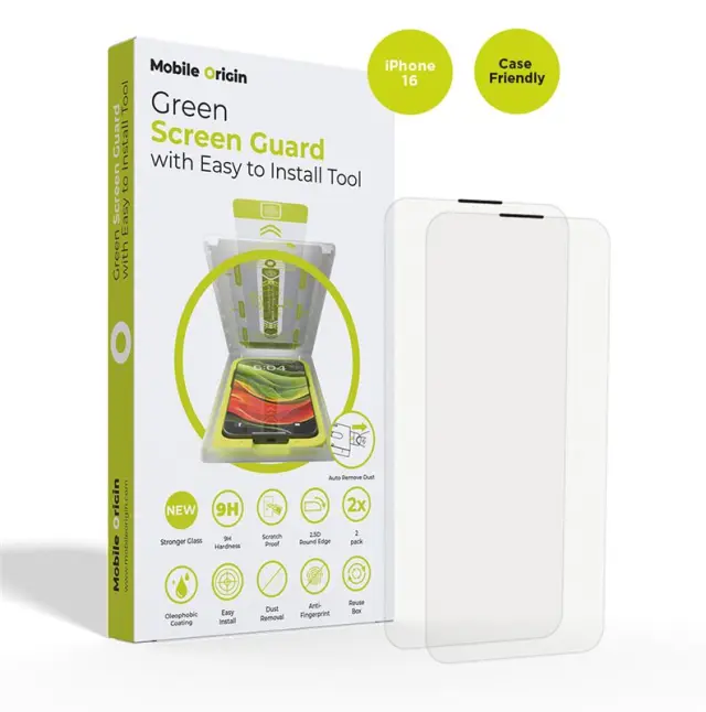 Mobile Origin Screen Guard with easy applicator, 2 pack - iPhone 16