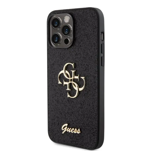 Guess PU Fixed Glitter 4G Metal Logo Case for iPhone 15 Pro Max Black 2