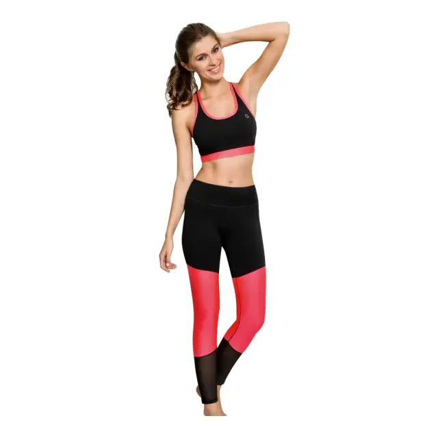 Minerva Γυναικείο Κολάν Gymwear Fluo, Χρώμα Μαύρο-Κόκκινο - L 2