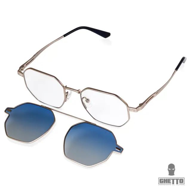 Ghetto Hexagon Sunglasses Polarized + Reading Gold Frame Unisex 2