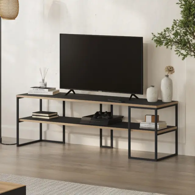 Έπιπλο τηλεόρασης Friday Megapap χρώμα black wood 140x37x45εκ.