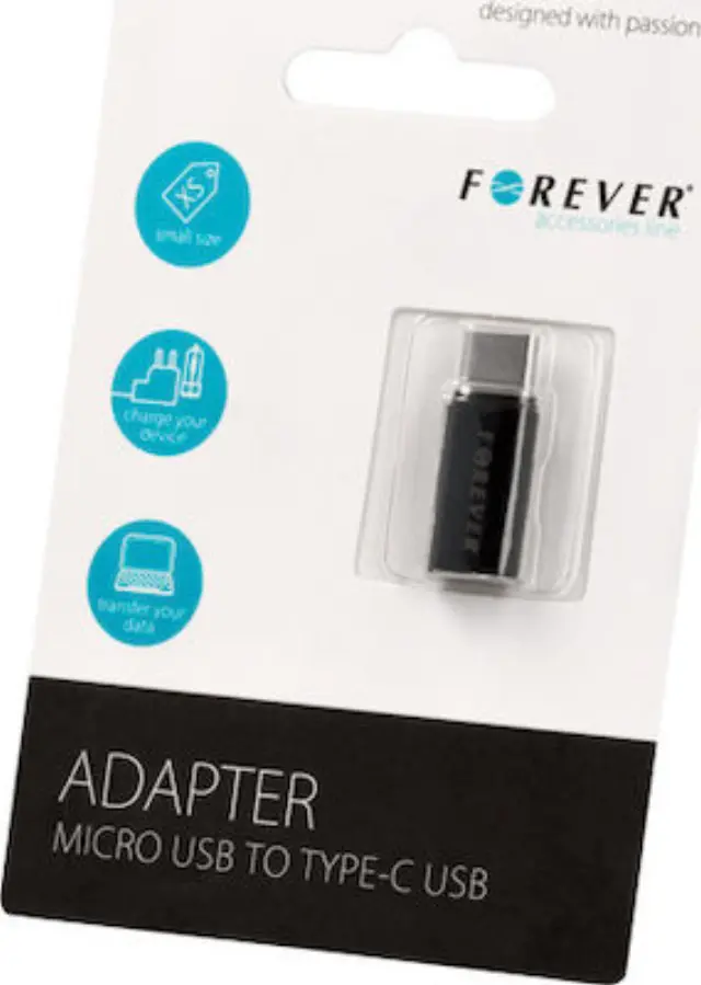 Forever Micro USB to Type-C Μετατροπέας USB-C male σε micro USB female Μαύρο