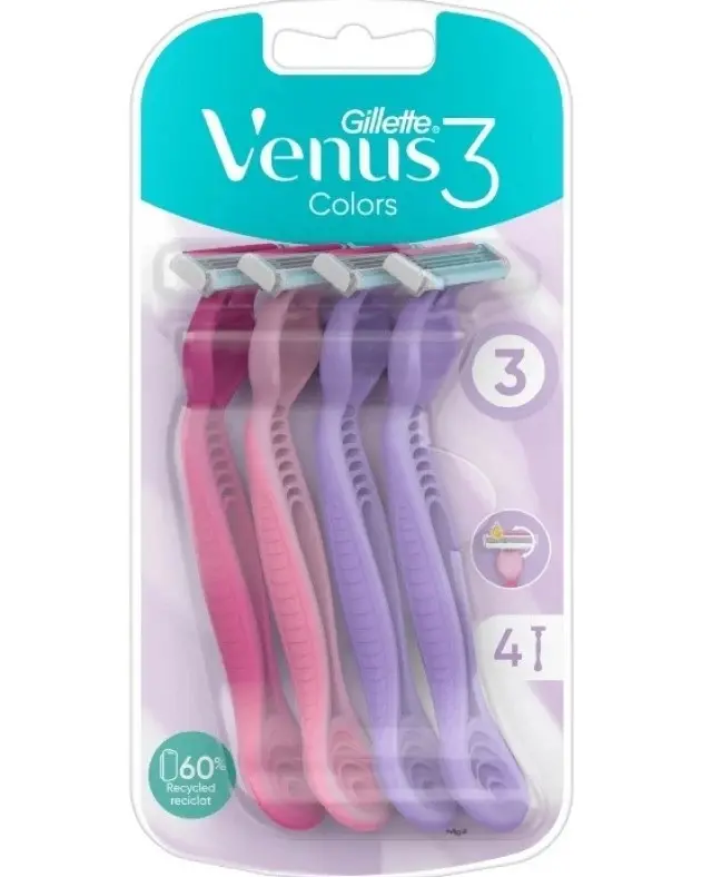 Gillette Γυναικεία Ξυραφάκια μιας Χρήσης Venus 3 Multicolor 3+1τμχ