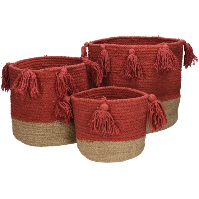 Καλάθι Κοραλί Βαμβακερό 25x25x25cm Σετ 3Τμχ
