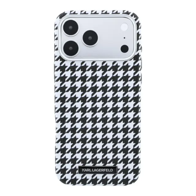 Karl Lagerfeld PU Houndstooth Resin Plate MagSafe Case for iPhone 17 Pro Max Black 3