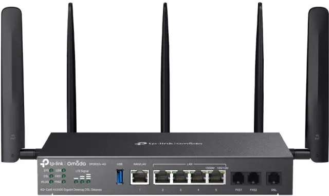 TP-Link DR3650v-4G, 4G+ Omada Wi-Fi 6 DSL Gateway
