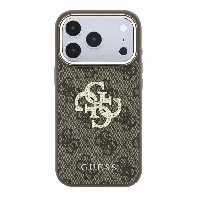 Guess PU 4G Strass Metal Logo Case for iPhone 18 Pro Max Brown 3