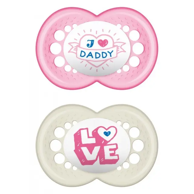 MAM Πιπίλες Original Σιλικόνης Ι Love Daddy Μωβ / Ροζ με Θήκη για 6-16 μηνών 2τμχ 3