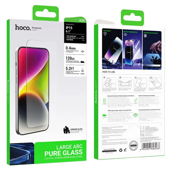 Tempered Glass Hoco Premium Series A35 120CC Large Arc Dustproof 0.4mm 2.5D Anti-Fall για Apple iPhone 15 iPhone 16 2