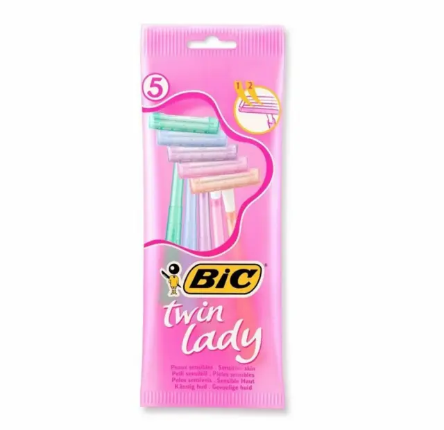 Bic Twin Lady Ξυραφάκια Σώματος μιας Χρήσης με 2 Λεπίδες & Λιπαντική Ταινία για Ευαίσθητες Επιδερμίδες 5τμχ