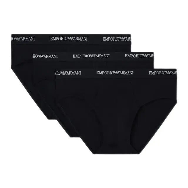 Emporio Armani Ανδρικό Slip Core Logo Waistband - Τριπλό Πακέτο, Χρώμα Μαύρο-Μαύρο-Μαύρο