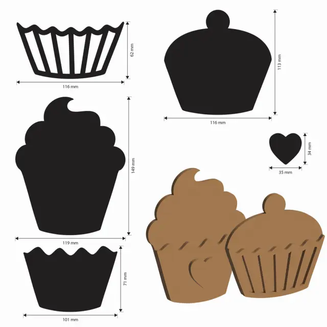 Διακοσμητικά σχέδια MDF, Stamperia, Coffee and Chocolate, Cupcakes, 5 τεμ. 2