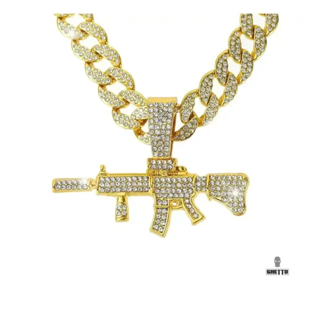 Ghetto Hip Hop Long Gun Shape Pendant Necklace