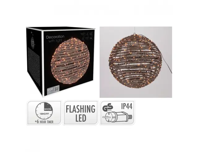 Κρεμαστή διακοσμητική μπάλα με 300 φωτάκια LED - 5 Μέτρα σύνδεσης , Kανονική Διάταξη - Έξτρα Θερμό Λευκό AMZ202220 2
