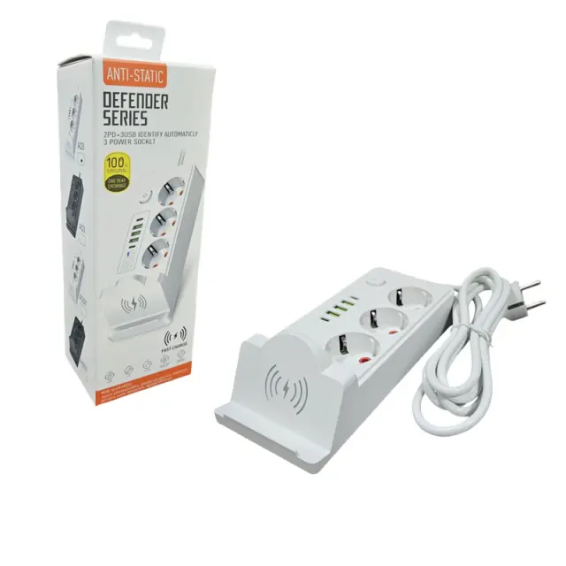 Πολύπριζο με 3 Θέσεις, 5 Θύρες USB και Ασύρματη Φόρτιση - Power Strip with 3 Outlets, 5 USB Ports and Wireless Charging 009021
