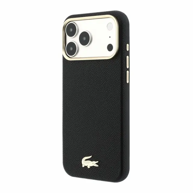 Lacoste PU Leather Champs Elysees Gold Logo MagSafe Case for iPhone 18 Pro Max Black 2