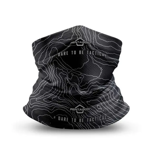 Pentagon Skiron Neck Gaiter Topographic Map-Περιλαίμιο από 100% Πολυεστέρα - 01-Black-Μαύρο