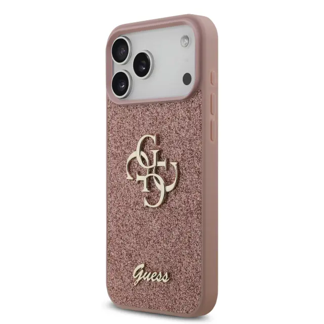 Guess PU Fixed Glitter 4G Metal Logo Case for iPhone 17 Pro Max Pink 2