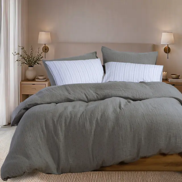 Σετ Παπλωματοθήκη Μονή 2 Τεμαχίων Nef-Nef Dots L.Grey 160x230