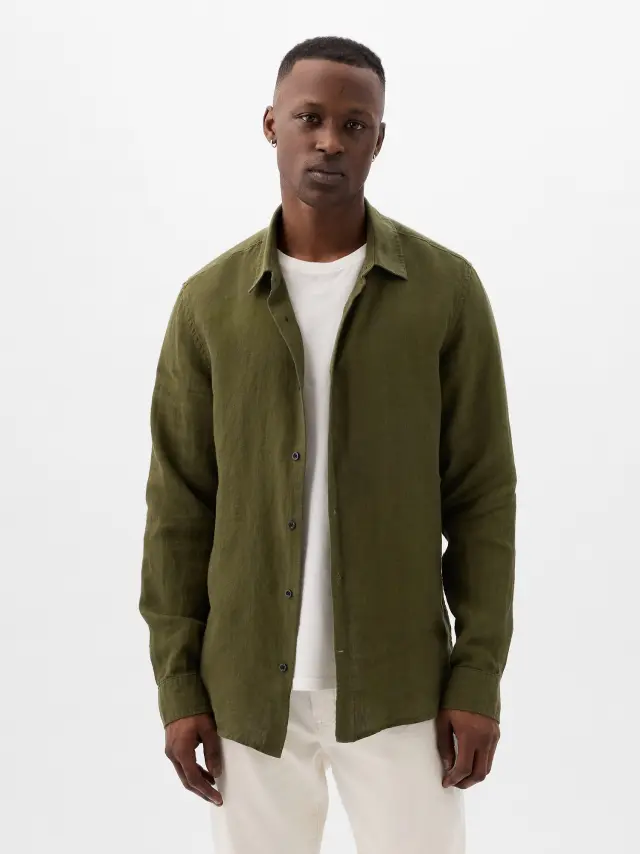 Πράσινο Λινό Πουκάμισο army jacket green - S