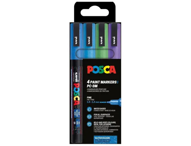 Μαρκαδόροι Σχεδίου Uni Posca PC-3ML Cool Sparkling με πάχος μύτης 0.9-1.3mm - 4 τεμάχιαPC-3ML 4P SET COOL SPARKLING COLOR