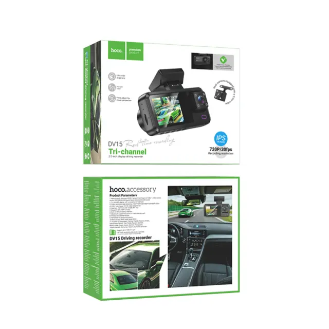 Καταγραφική Κάμερα Αυτοκινήτου Hoco DV15 720p HD 150mAh Wifi Ultra Wide Γωνία Λήψης 140° 2" Οθόνη και Οπίσθια Κάμερα 480p Υποστηρίζει Κάρτα SD έως 128GB Μαύρη 2