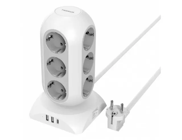 Πολύπριζο Tessan 15-σε-1 Tower Surge Protector (TPS02-DE-C) - 12xSchuko, 2xUSB, Type-C, καλώδιο 2m - WhiteTPS02-DE-C