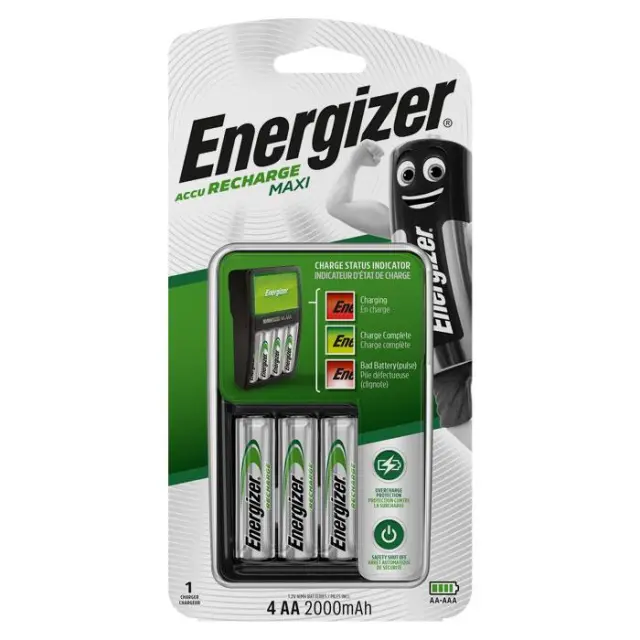 Φορτιστής μπαταριών AA/AAA Energizer ΜΑΧΙ με 4 επαναφορτιζόμενες μπαταρίες ΑΑ 2000mAh.