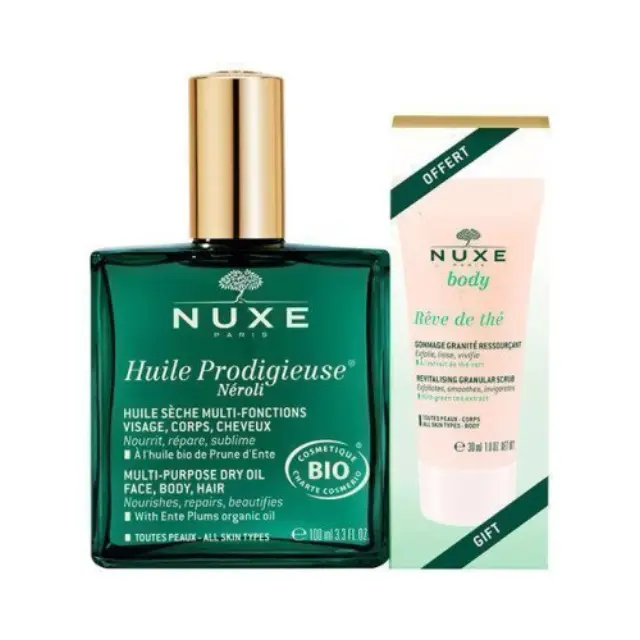 Nuxe Promo Huile Prodigieuse Neroli Oil Ενυδατικό Ξηρό Λάδι για Μαλλιά, Πρόσωπο και Σώμα, 100ml & Body Reve De The Scrub Απολεπιστικό Σώματος, 30ml