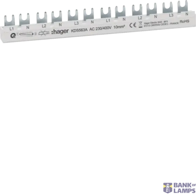 Comb busbar 3P+N, 10mm2/12mod. for 6 units 1+N (L1+N, L2+N, L3+N)