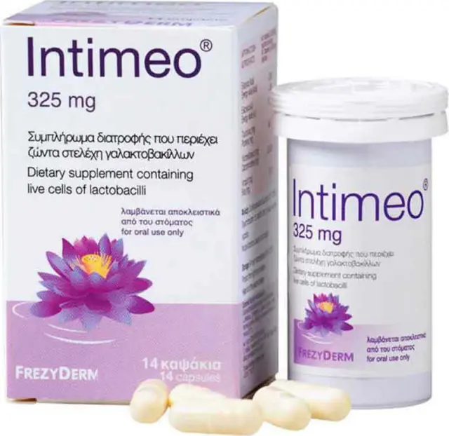 FREZYDERM Intimeo 325mg Συμπλήρωμα Διατροφής με Ζώντα Στελέχη Γαλακτοβακίλλων για την Υγεία της Ευαίσθητης Περιοχής, 14caps