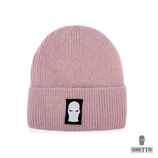 Ghetto Mask Embroidery Logo Warm Winter Beanie | Unisex Light Pink