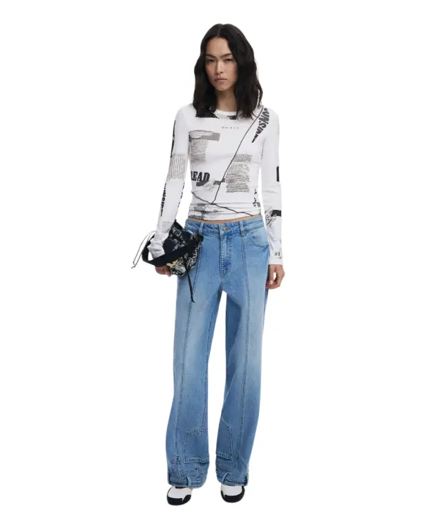 Desigual - Γυναικείο T-Shirt Μακρυμάνικο Newspaper Longsleeve 25WWTK25-1011 Λευκό - L 2