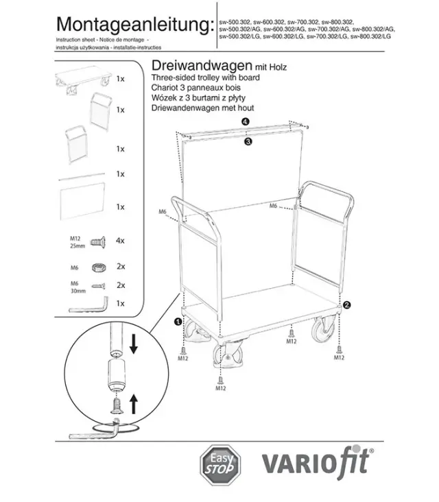 Variofit sw-800.302 Τρόλεϊ Μεταφοράς 3 Πλευρών για Φορτίο Βάρους ως 500kg 2