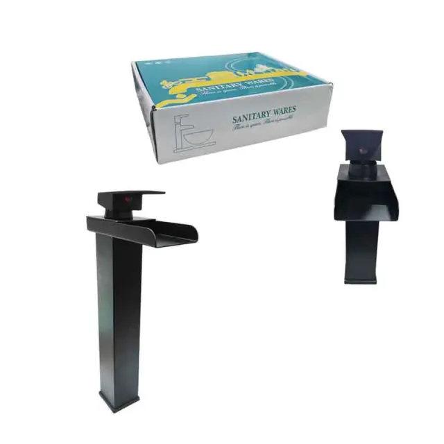 Sanitary Wares Μαύρη Μπαταρία Νιπτήρα με Ρουξούνι Καταρράκτη - Black Basin Faucet with Waterfall Spout 0235015