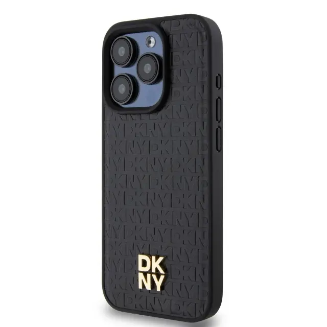 DKNY PU Leather Repeat Pattern Stack Logo MagSafe Case for iPhone 15 ro Max Black 3