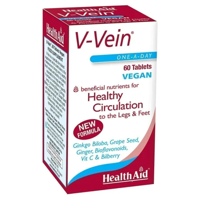 Health Aid | V-Vein Συμπλήρωμα Διατροφής με Βότανα, Βιοφλαβονοειδή και Βιταμίνες για Υγιές Κυκλοφορικό των Άκρων | 60 Ταμπλέτες
