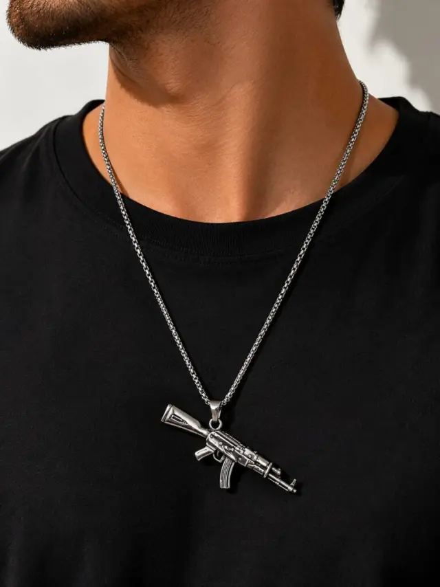 Ghetto AK-47 Stainless Steel Necklace – Silver | 55cm Chain 2