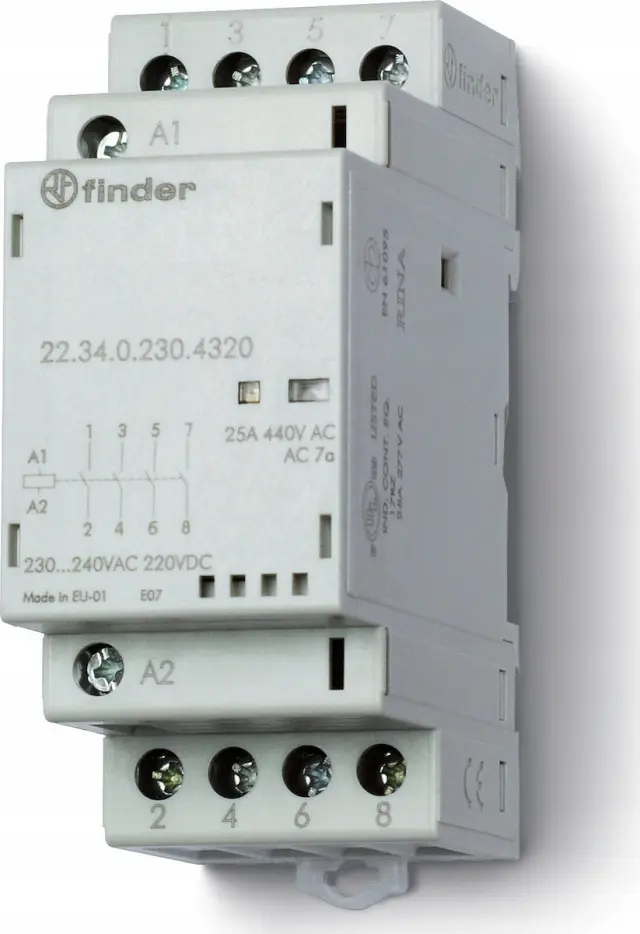 Mod.contactor 35mm.4NO 25A/24VUC, AgSnO2/Mech.ind./LED (22.34.0.024.4320)