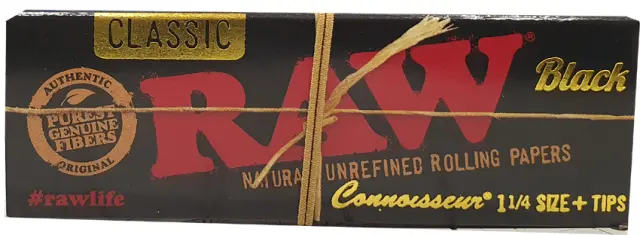 RAW Χαρτάκια Black Connoisseur - Ακατέργαστο - 1¼ & Tips