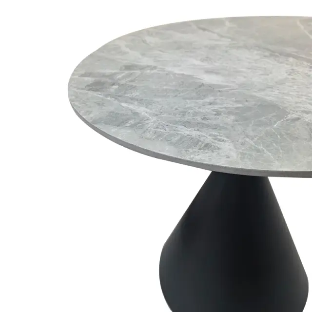 Τραπέζι Flenada pakoworld sintered stone σε γκρι όψη μαρμάρου με μαύρη μεταλλική βάση Φ80x76εκ 3