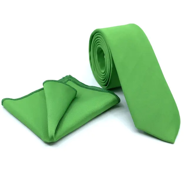 Lime Green Γραβάτα Σατέν Ματ 6,5 cm με Ασορτί Μαντήλι