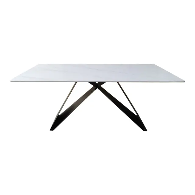 Τραπέζι Mapele pakoworld sintered stone λευκή όψη μαρμάρου με μαύρα μεταλλικά πόδια 180x90x75εκ 2
