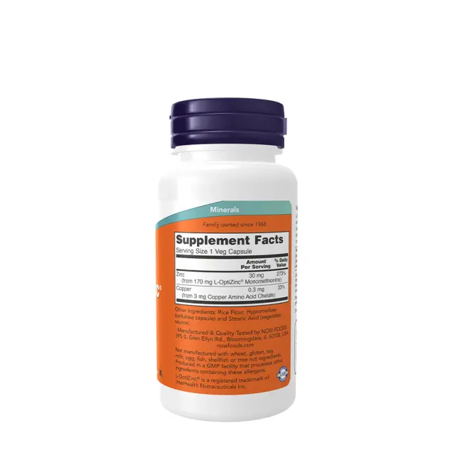 Now Foods L-OptiZinc 30mg 100 κάψουλες 2