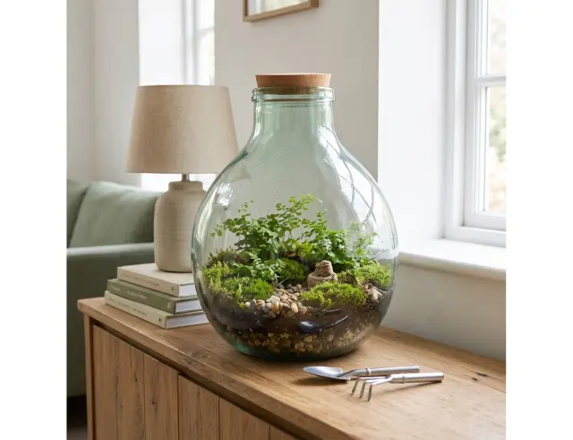 Γυάλινο Φυτώριο Glass Drops Green Terrarium (5576_5) Mε εργαλεία, Aπό 100% ανακυκλωμένο γυαλί, Χωρητικότητας 25000ml, Διαστάσεων Ø 37 x Υ 46 cm 5576_5