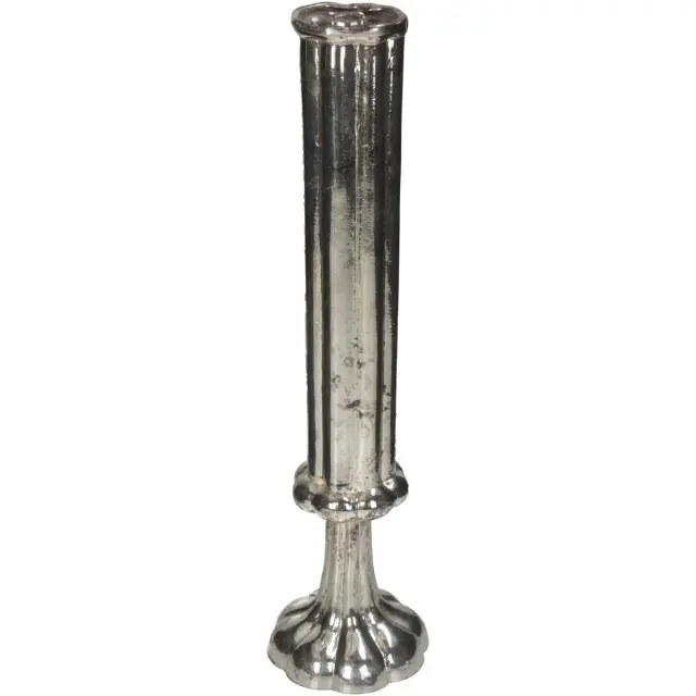 Βάζο Φλάουτο Χειροποίητο Ασημί Γυαλί 8.5x8.5x33cm