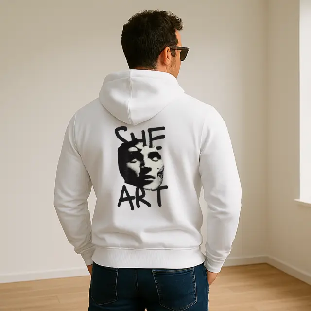 Φούτερ Noshame® Λευκό με κουκούλα και τύπωμα Art - 522505 - XXL
