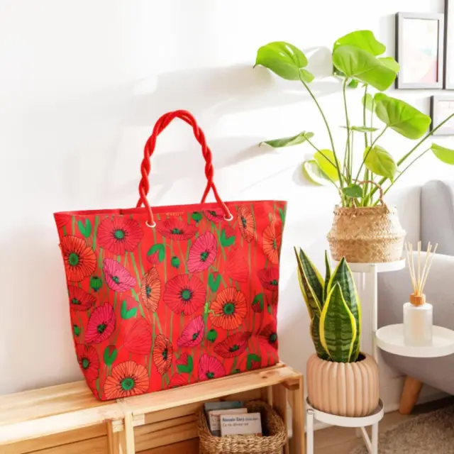 Pylones Μεγάλη Υφασμάτινη Τσάντα Θαλάσσης / XL Beach Bag (7 σχέδια) Coquelicots 2