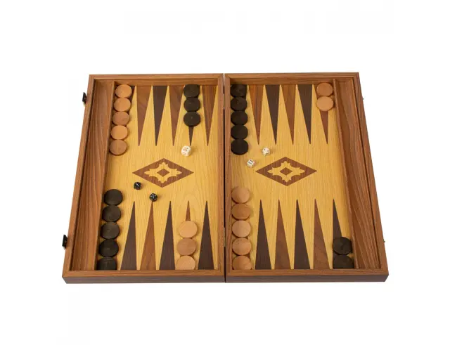 Σετ Χειροποίητο Τάβλι Basic Oak-Walnut Replica Wood Manopoulos με υποδοχές για πούλια και διαστάσεις 30x20cmBXL3KD