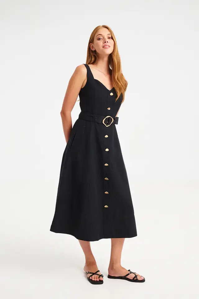 Λινό Midi Φόρεμα με Καρδιά Λαιμόκοψη DEVA DRESS - XS 2